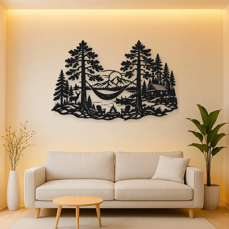 Hammock between Pines Metal Wall Art | Cozy Home Metal Decor