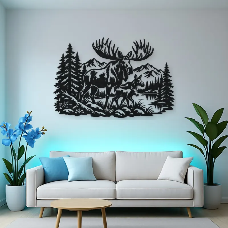 Moose Pine Forest Metal Wall Art | Wildlife Silhouette Decor