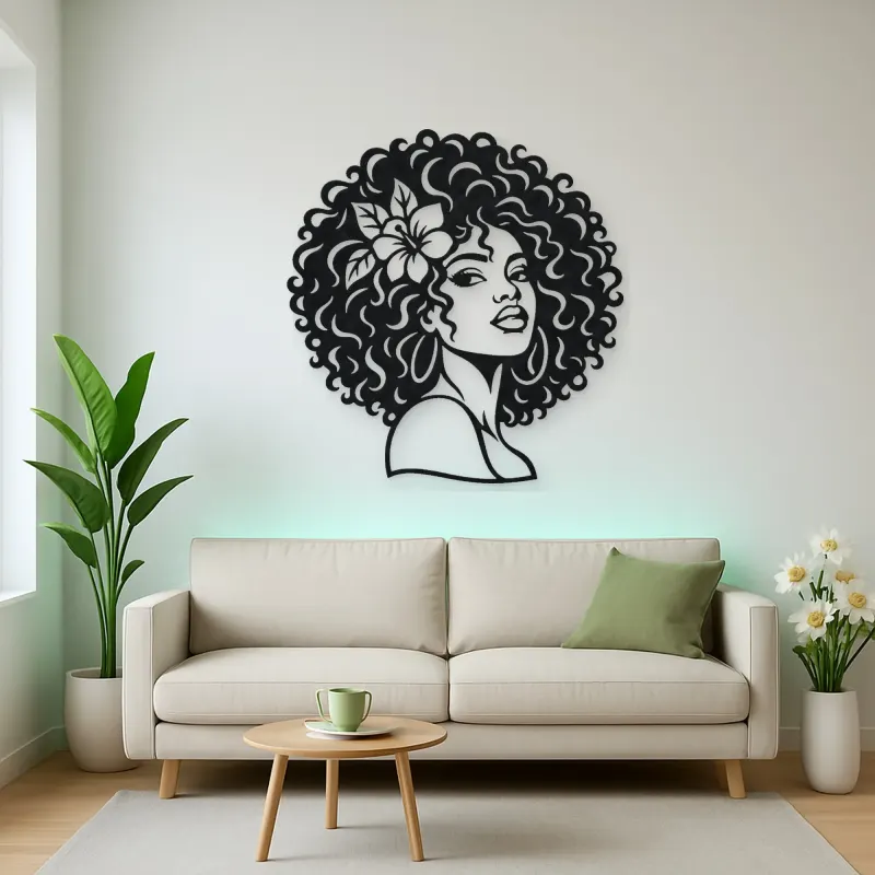 Afro Silhouette Face Metal Wall Art | Minimalist Woman Line Art