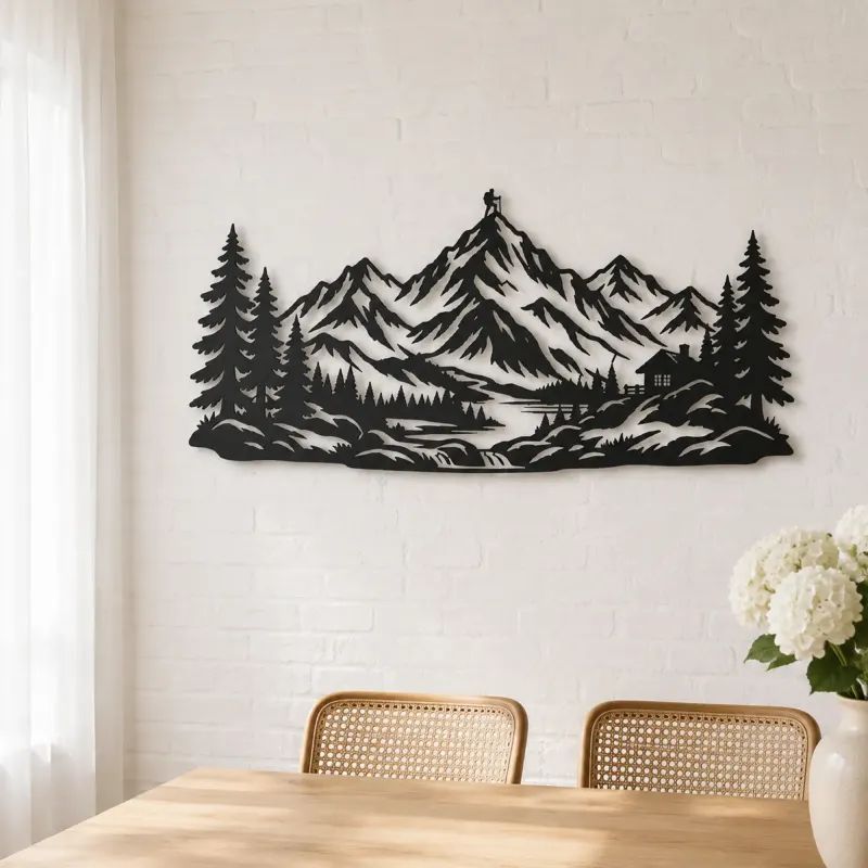 Pine Framed Summit Metal Wall Art | Nature Silhouette Decor - lifestyle view 4