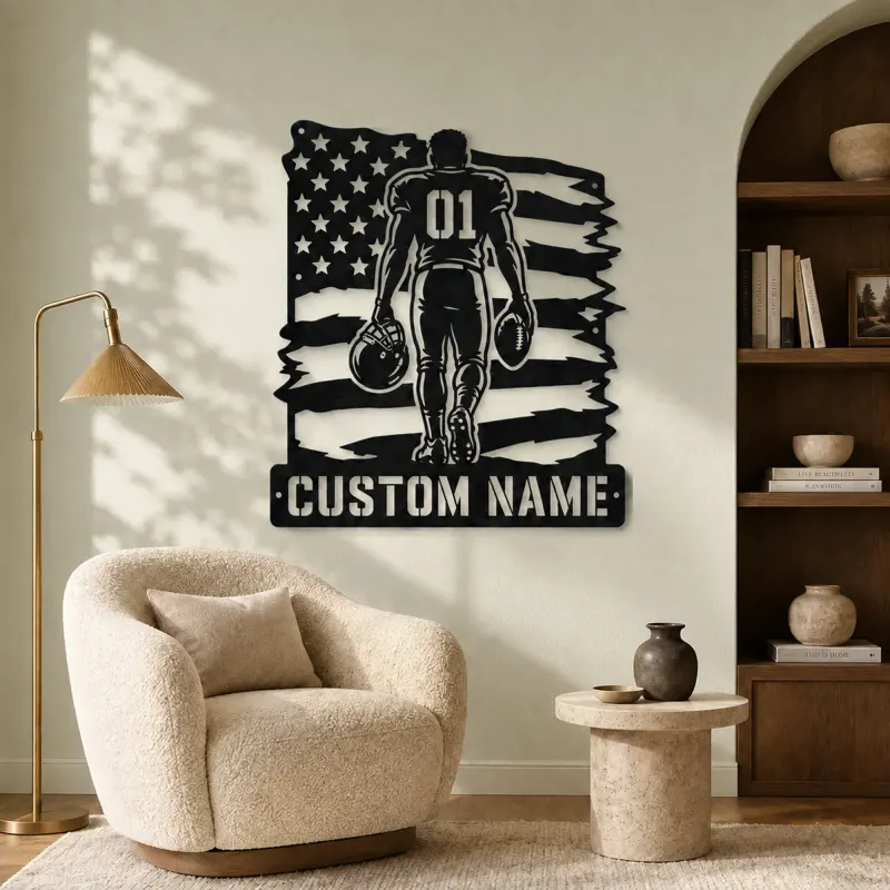 Personalized Number 01 Football Player Flag Metal Wall Art - lifestyle view 5