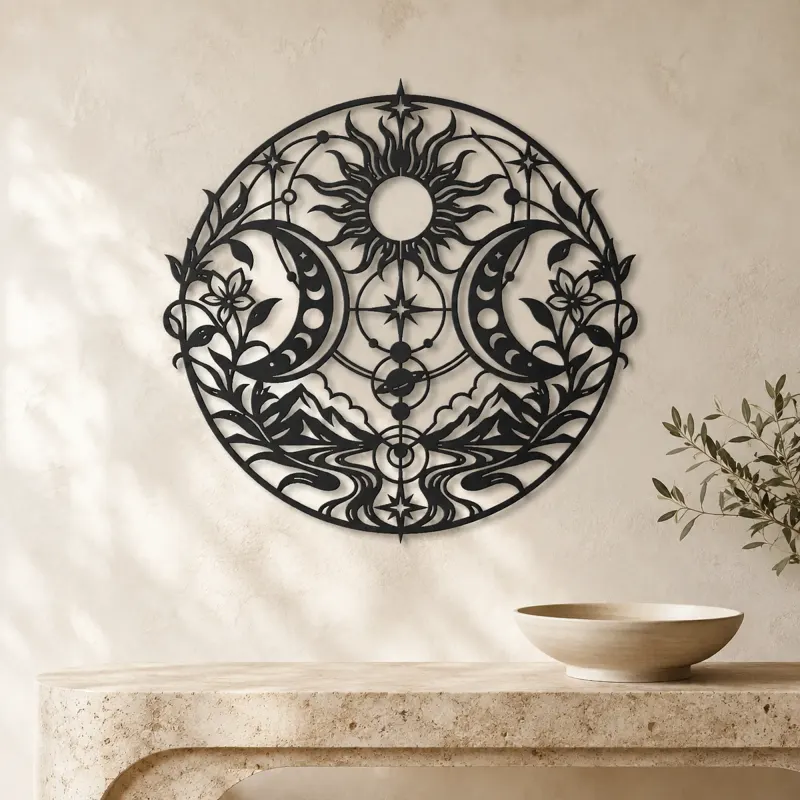 Twin Crescent Balance Metal Wall Art | Modern Abstract Metal Decor - lifestyle view 3