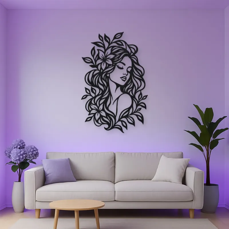 Botanical Hair Face Metal Wall Art | Minimalist Woman Line Art