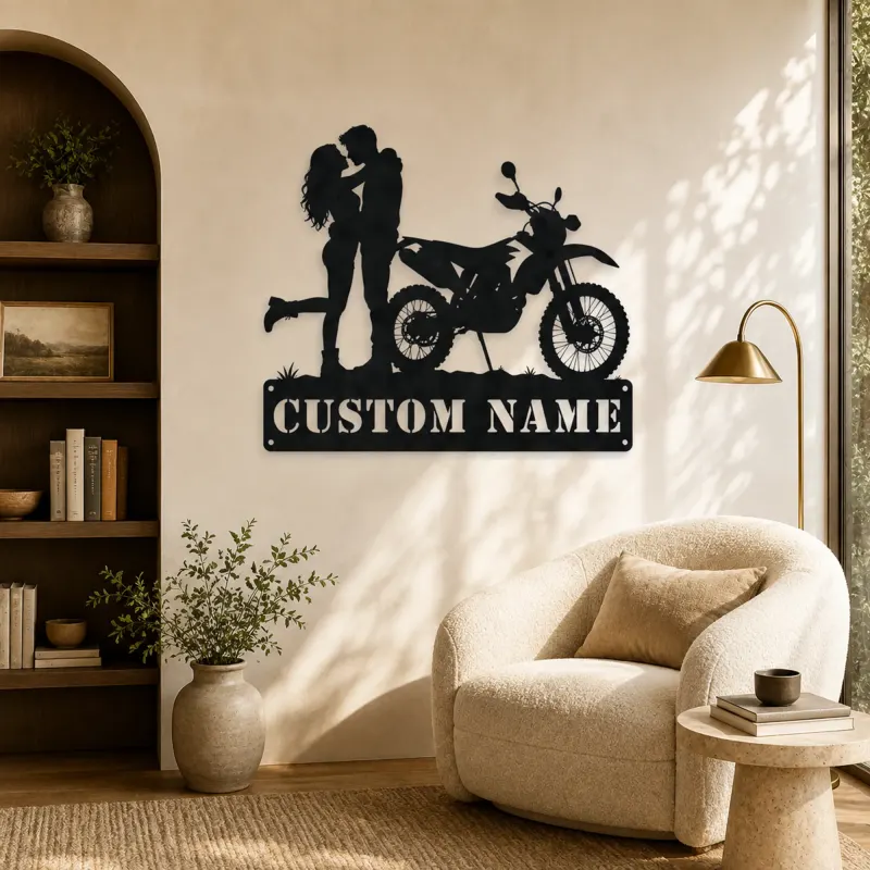 Personalized Dual Sport Motorcycle Couple Metal Wall Art - lifestyle view 5