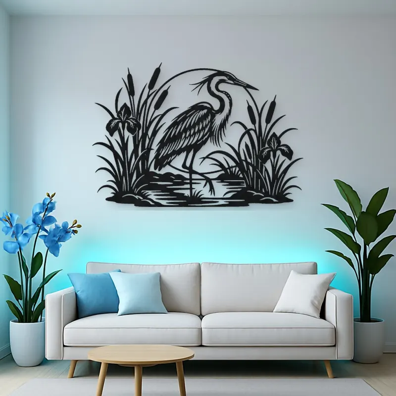 Heron Reed Garden Metal Wall Art | Wildlife Silhouette Decor