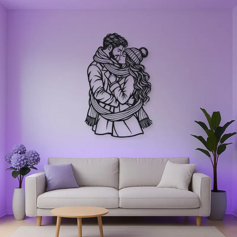 Winter Scarf Couple Metal Wall Art | Romantic Couple Decor