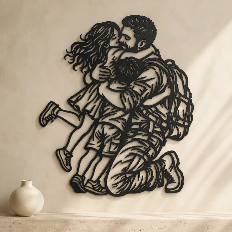 Homecoming Family Hug Metal Wall Art | Family Silhouette Decor - lifestyle view 3