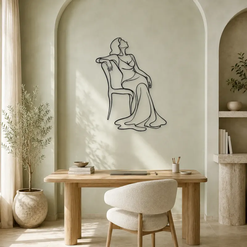 Draped Chair Pose Metal Wall Art | Fashion Figure Wall Decor - lifestyle view 4