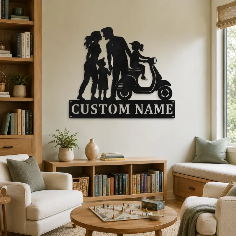 Personalized Scooter Family of Four Metal Wall Art - lifestyle view 4