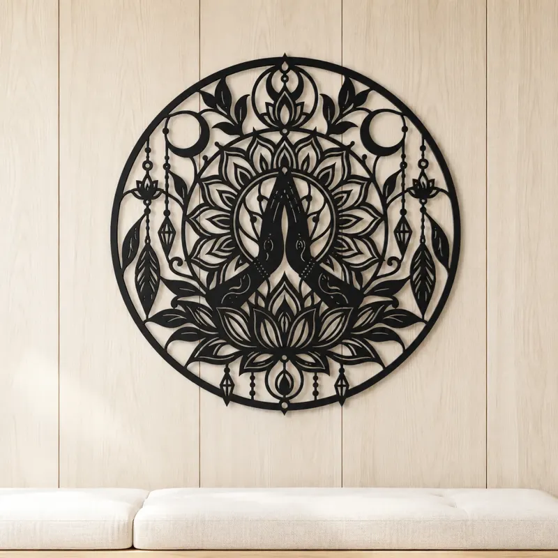 Meditation Hands Lotus Metal Wall Art | Movement Silhouette Decor - lifestyle view 5