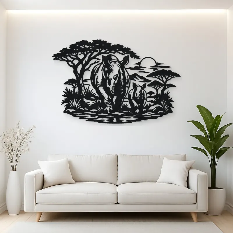 Rhino Savanna Metal Wall Art | Wildlife Silhouette Decor
