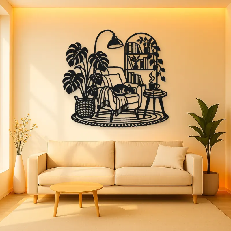 Books and Plant Metal Wall Art | Cozy Home Metal Decor