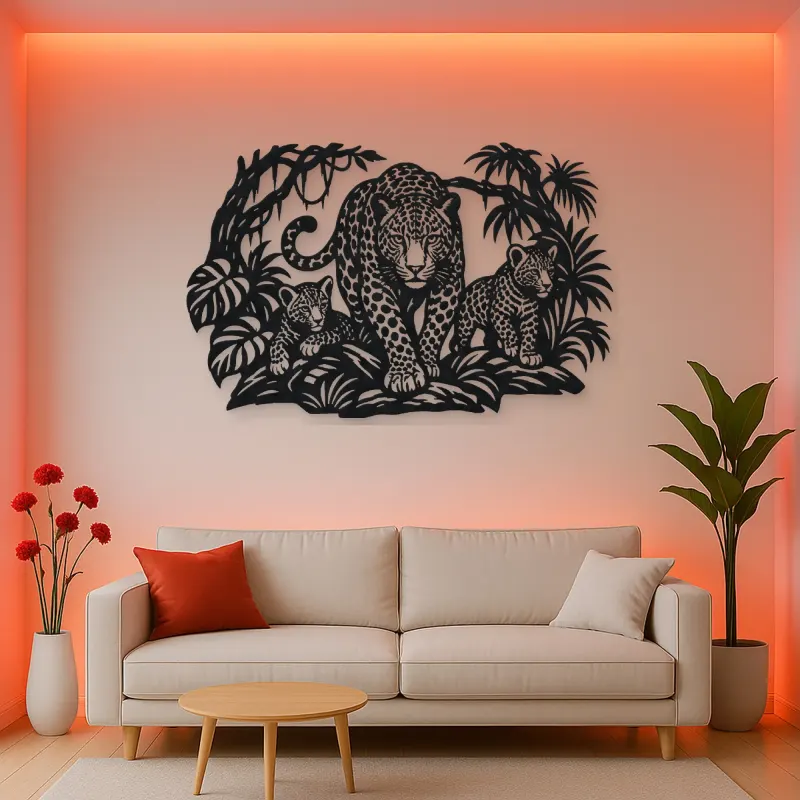 Leopard Jungle Metal Wall Art | Wildlife Silhouette Decor
