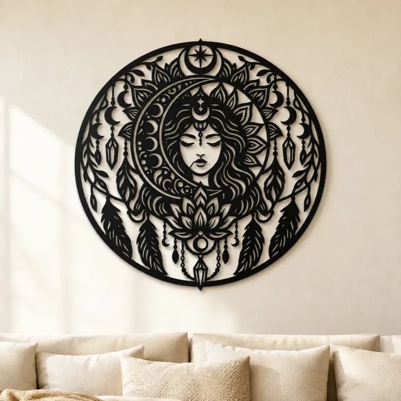 Décoration murale en métal Mandala Moon | Décor mural spirituel boho