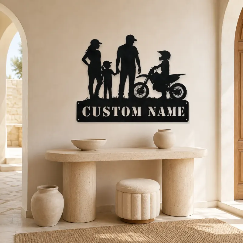 Personalized Motocross Family with Mini Dirt Bike Metal Wall Art - lifestyle view 3