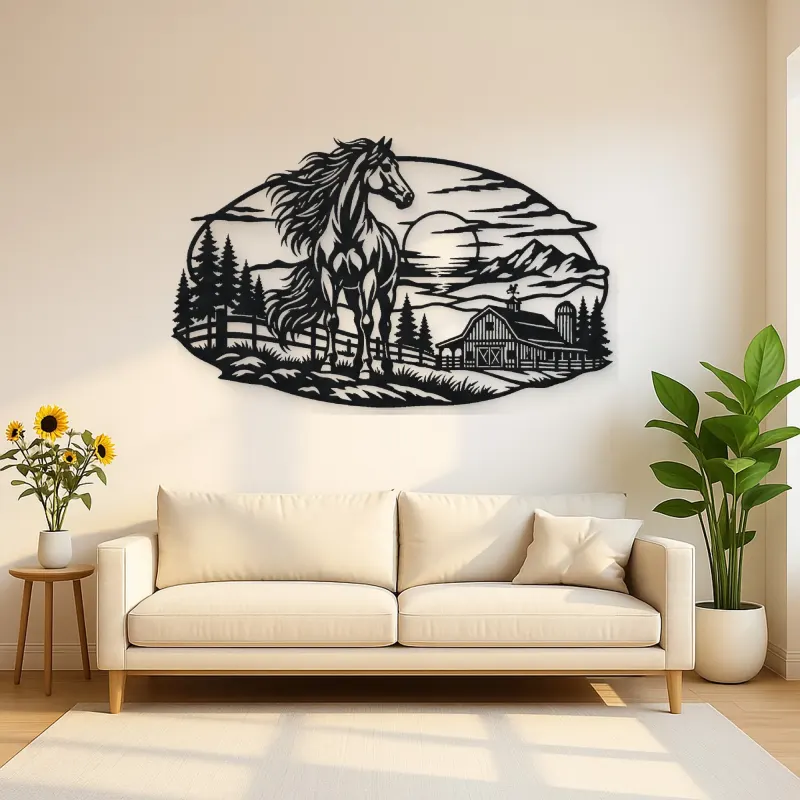 Horse Barn Horizon Metal Wall Art | Equestrian Wall Decor