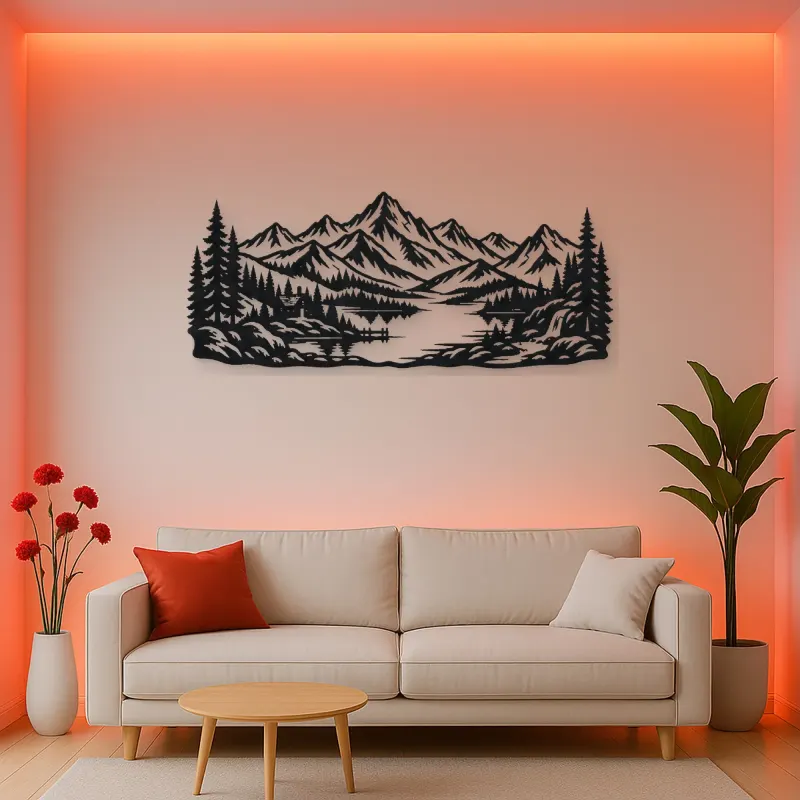 Highland Lake View Metal Wall Art | Nature Silhouette Decor