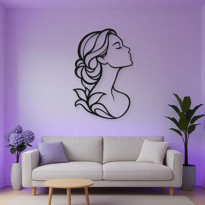 Minimal Beauty Profile Metal Wall Art | Minimalist Woman Line Art