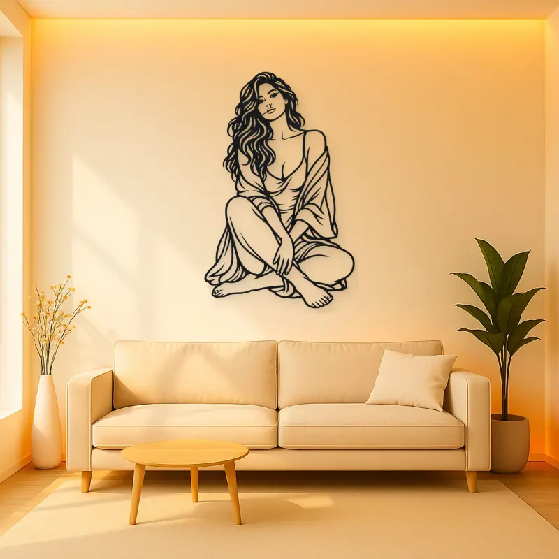 Folded Legs Muse Metal Wall Art | Minimalist Woman Line Art