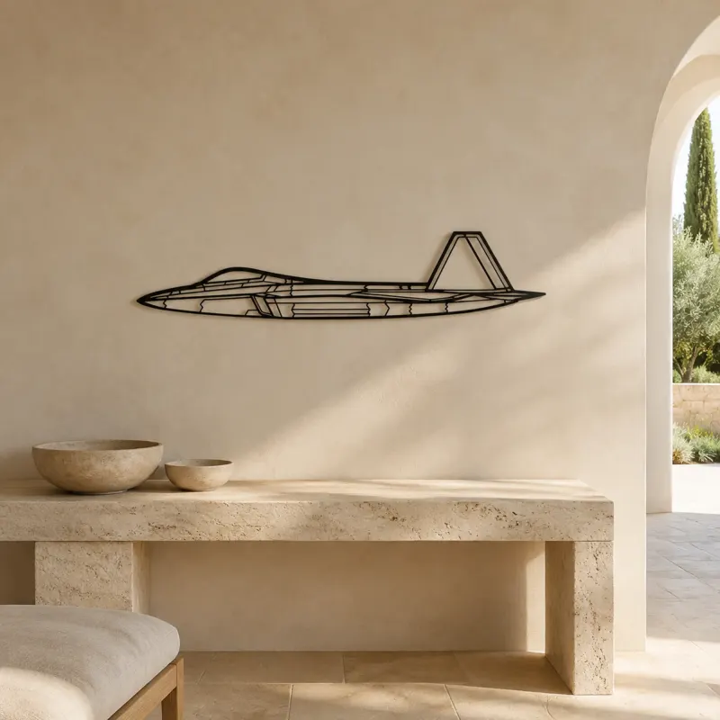 F-22 Raptor Airplane Silhouette Metal Wall Art, Metal Aircraft Silhouette, Aviation Wall Decor, Aviator Decor - lifestyle view 3