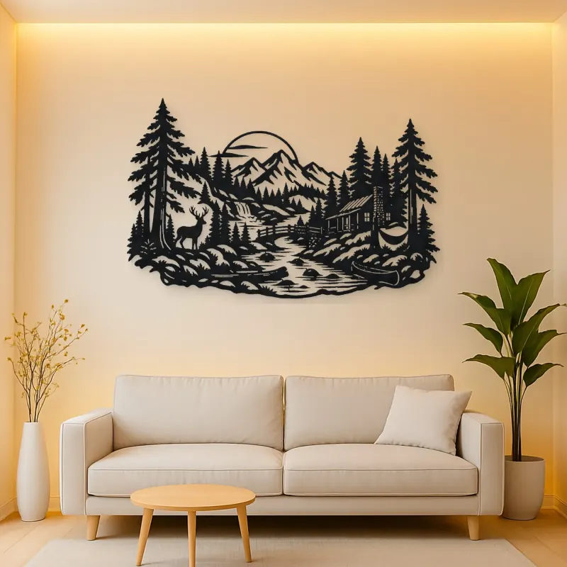 River through the Forest Metal Wall Art | Nature Silhouette Decor