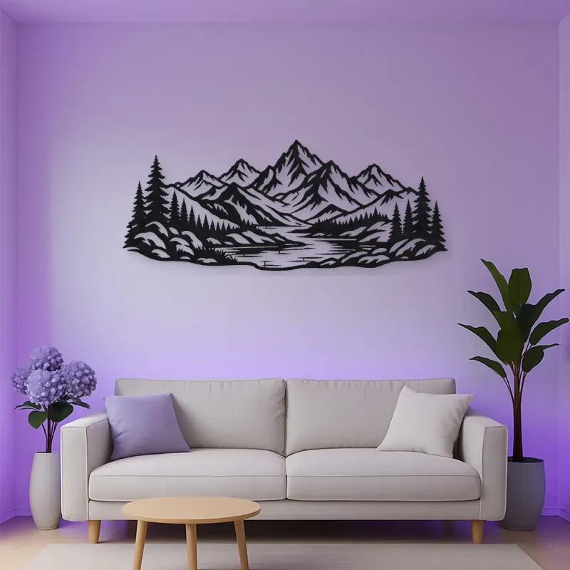 Mountain and River Metal Wall Art | Nature Silhouette Decor