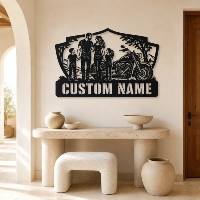 Personalized Family of Four Cruiser Motorcycle Metal Wall Art - lifestyle view 3