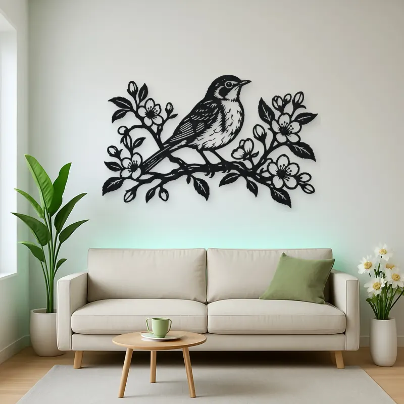 Robin Spring Branch Metal Wall Art | Wildlife Silhouette Decor
