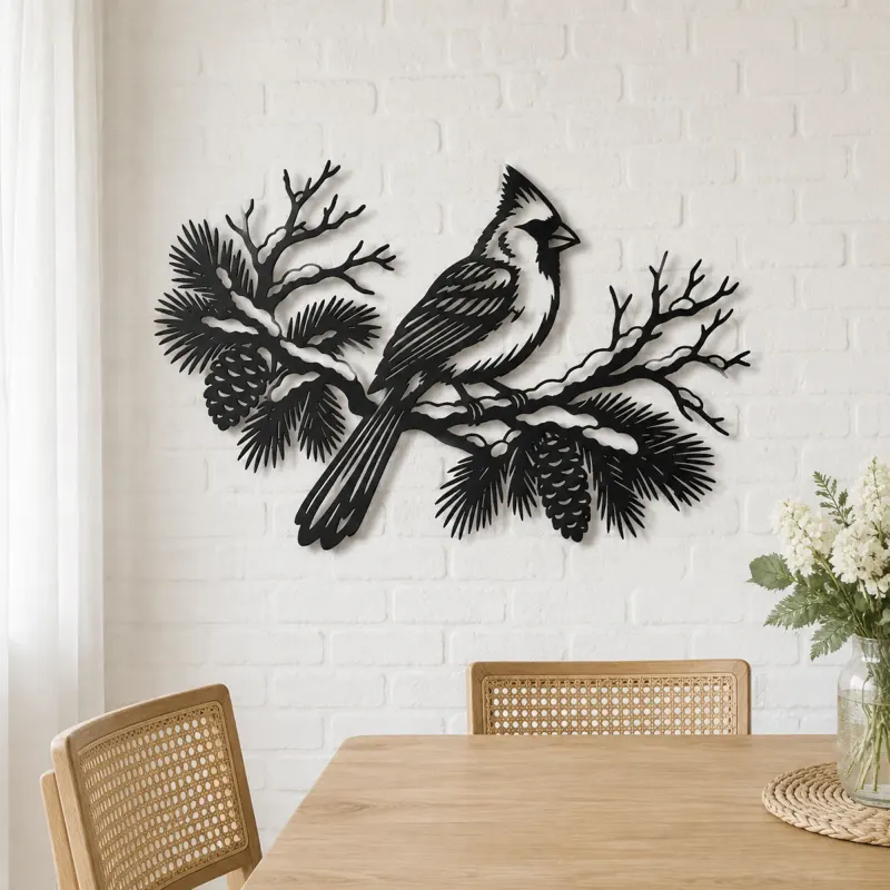 Cardinal Winter Branch Metal Wall Art | Wildlife Silhouette Decor - lifestyle view 4