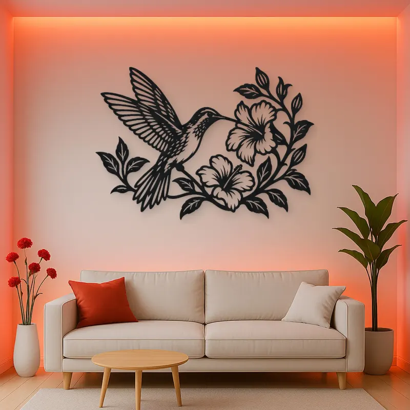 Hummingbird Blossom Metal Wall Art | Wildlife Silhouette Decor