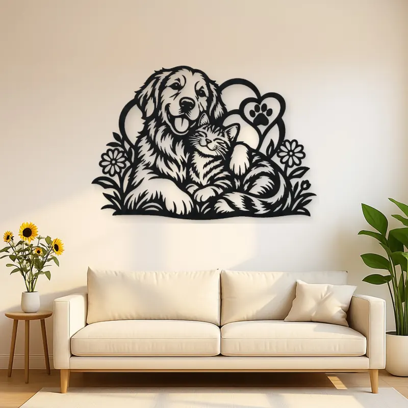 Dog and Cat Friends Metal Wall Art | Pet Lover Silhouette Decor