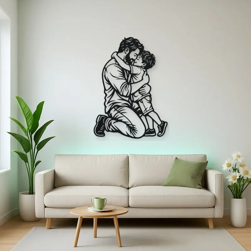 Single Father Child Metal Wall Art | Family Silhouette Decor