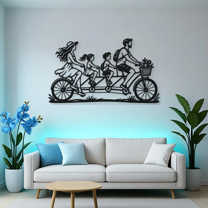 Family Bicycle Ride Metal Wall Art | Family Silhouette Decor