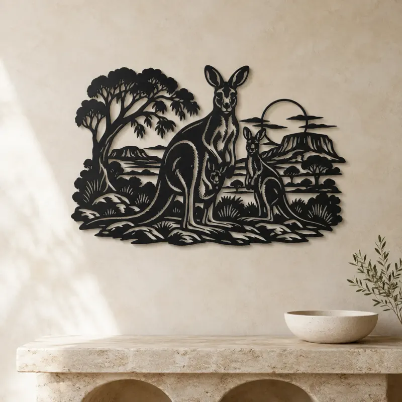 Kangaroo Outback Metal Wall Art | Wildlife Silhouette Decor - lifestyle view 3