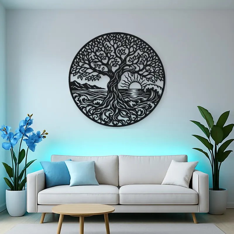 Tree and Ocean Circle Metal Wall Art | Coastal and Nautical Wall Decor