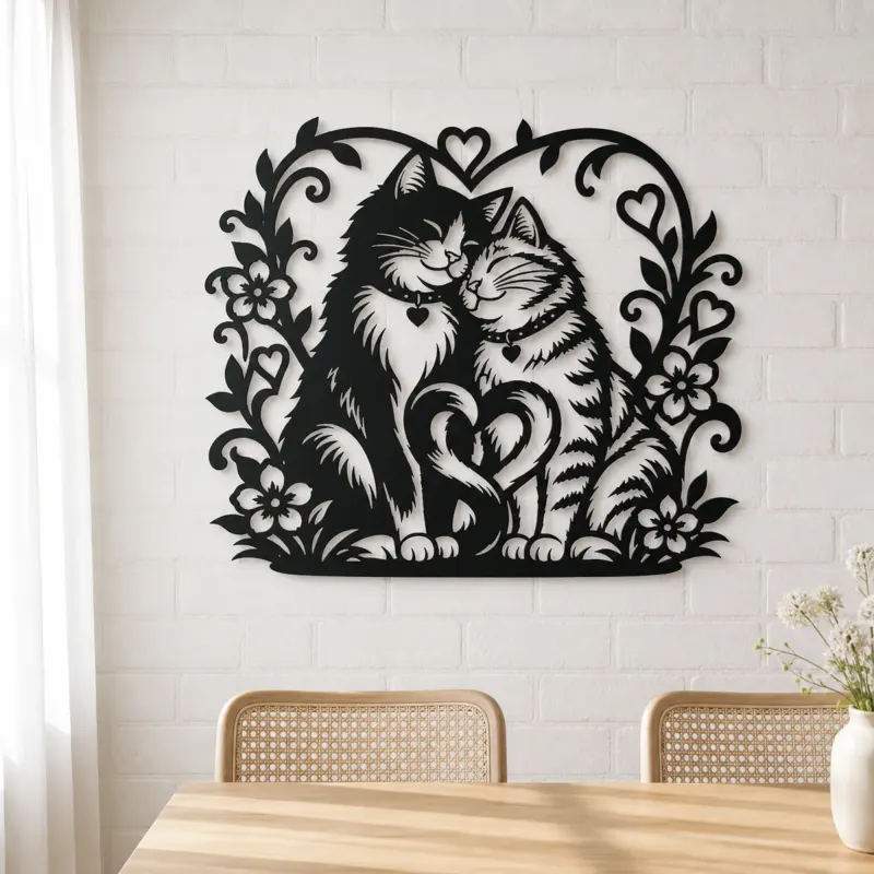 Two Cats in Love Metal Wall Art | Pet Lover Silhouette Decor - lifestyle view 4