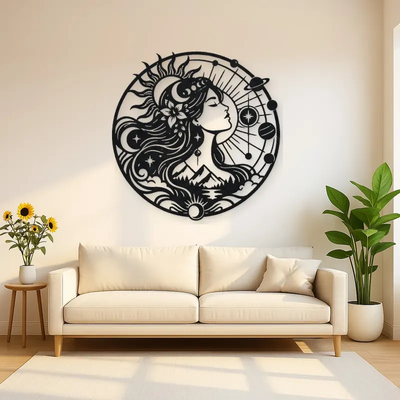 Celestial Woman Profile Metal Wall Art | Minimalist Woman Line Art
