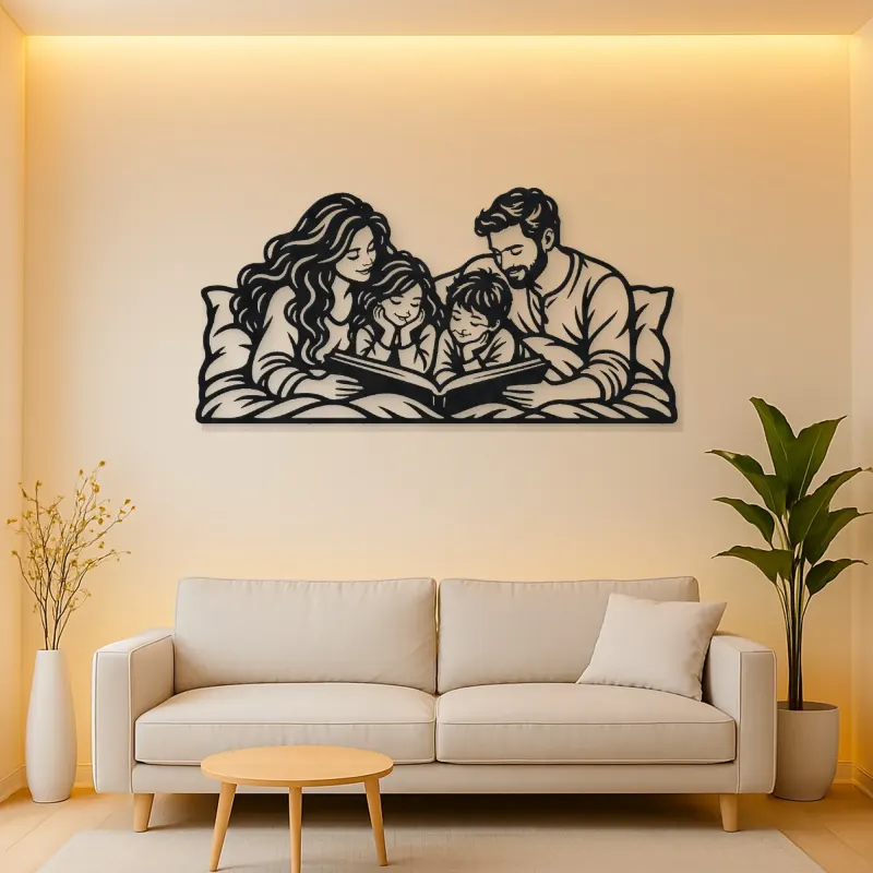 Bedtime Story Family Metal Wall Art | Family Silhouette Decor