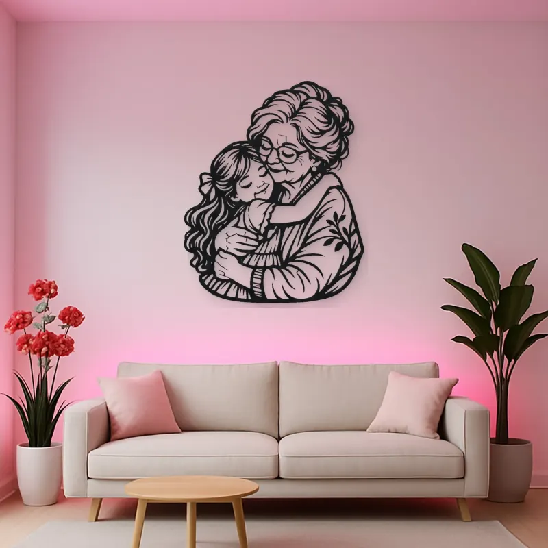 Grandmother Granddaughter Metal Wall Art | Family Silhouette Decor
