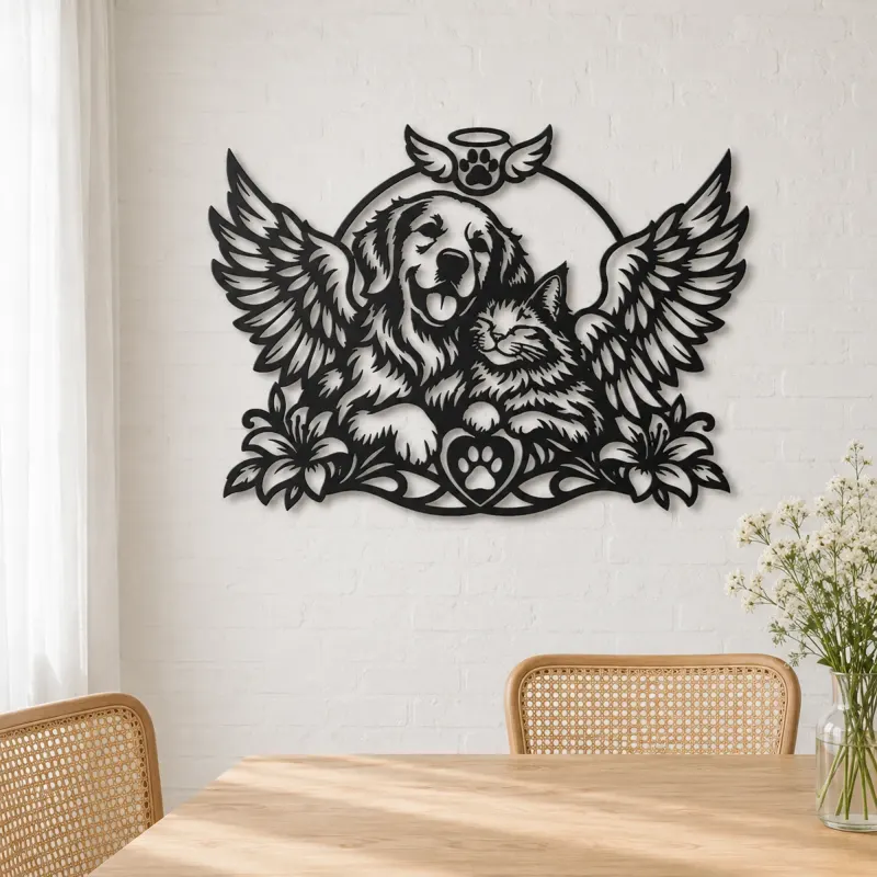 Pet Memorial Wings Metal Wall Art | Pet Lover Silhouette Decor - lifestyle view 4