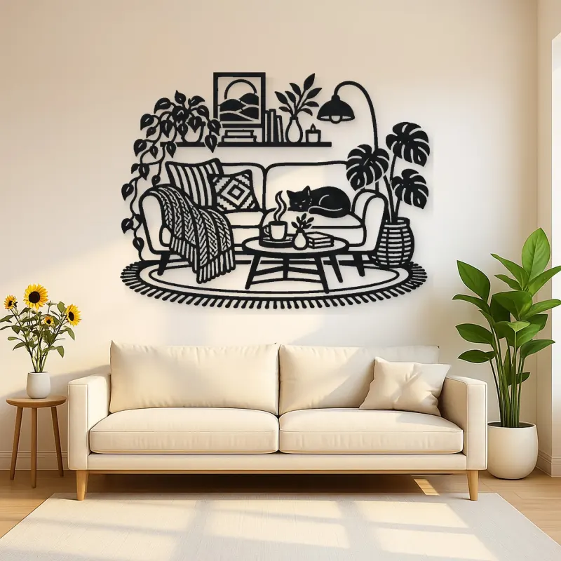 Cozy Sofa Line Metal Wall Art | Cozy Home Metal Decor