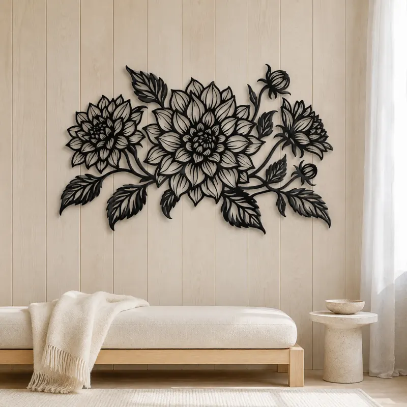 Dahlia Bloom Metal Wall Art | Botanical Metal Wall Decor - lifestyle view 5