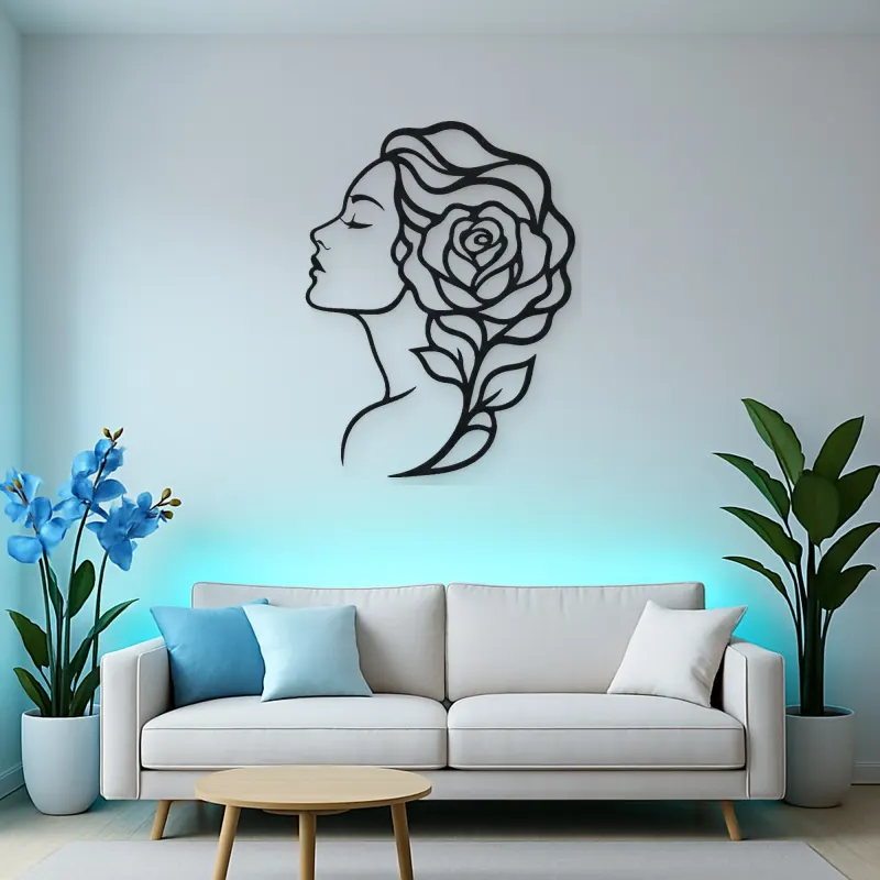 Rose Profile Muse Metal Wall Art | Minimalist Woman Line Art