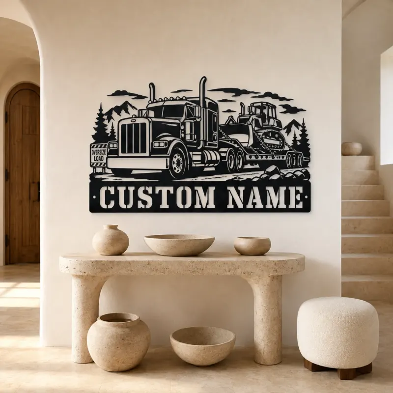 Personalized Heavy Haul Truck and Bulldozer Metal Wall Art - lifestyle view 3