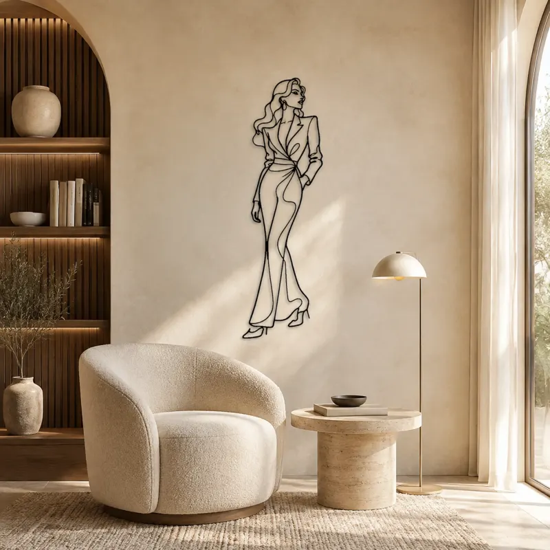Tailored Jumpsuit Pose Metal Wall Art | Fashion Figure Wall Decor - lifestyle view 5