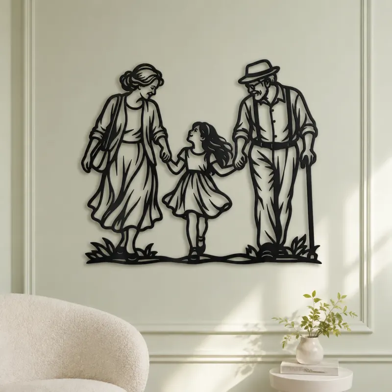 Grandparents Grandchild Metal Wall Art | Family Silhouette Decor - lifestyle view 2