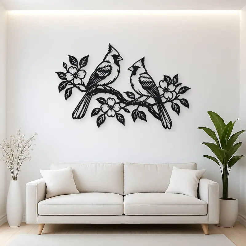 Two Birds on Branch Metal Wall Art | Wildlife Silhouette Decor