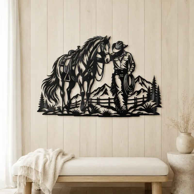 Cowboy and Horse Metal Wall Art | Equestrian Wall Decor - lifestyle view 5