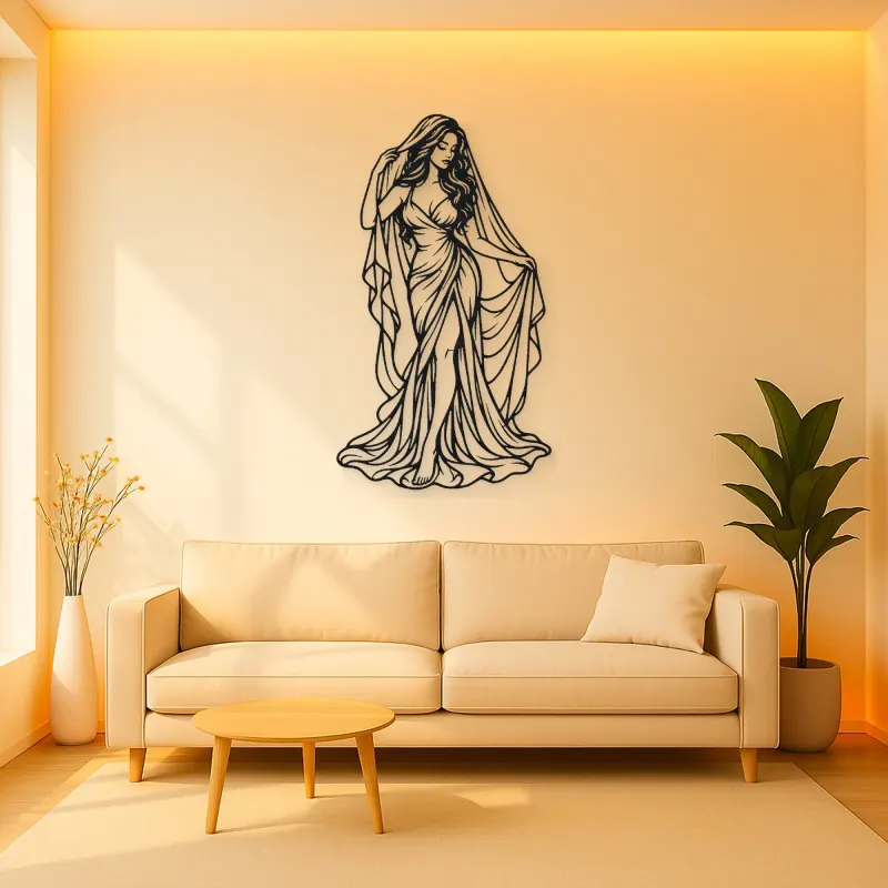 Veiled Muse Metal Wall Art | Minimalist Woman Line Art