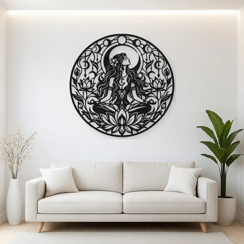 Lotus Moon Woman Metal Wall Art | Minimalist Woman Line Art